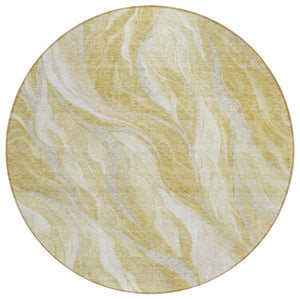 HomeRoots 5' Gold Beige and Ivory Abstract Washable Area Rug for Indoor and Outdoor Elegance and Durability 8' Round 582988