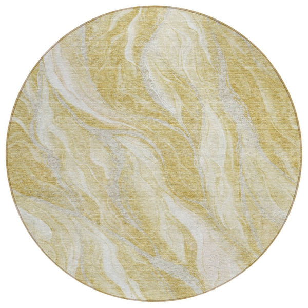 HomeRoots 5' Gold Beige and Ivory Abstract Washable Area Rug for Indoor and Outdoor Elegance and Durability 8' Round 582988