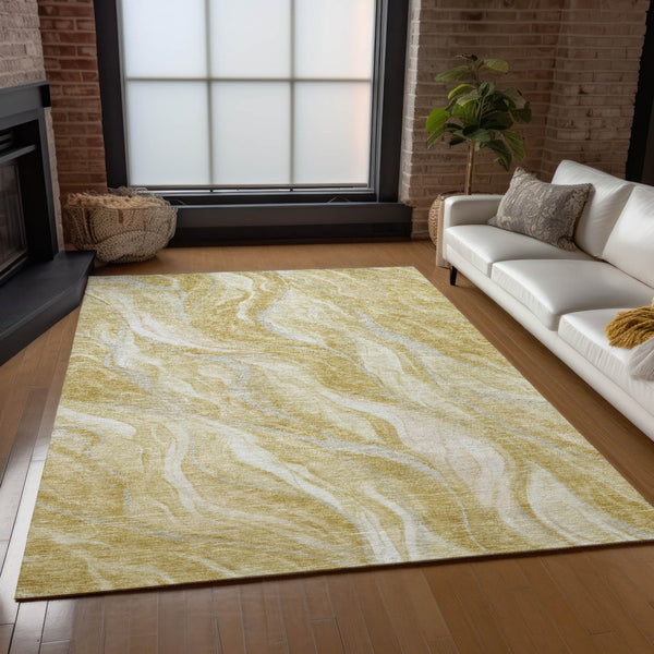 Homeroots 3' Green And Ivory Abstract Washable Area Rug - Stylish Indoor Outdoor Design For Any Space 9' X 12' Polyester 582990