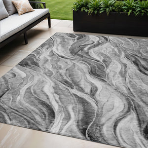 Homeroots 3' Green And Ivory Abstract Washable Area Rug - Stylish Indoor Outdoor Design For Any Space 5' X 8' Polyester 582993