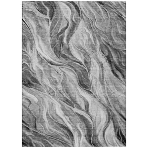 HomeRoots 5' Modern Gray Charcoal and Ivory Abstract Washable Area Rug for Indoor and Outdoor Spaces 5' X 8' 582993