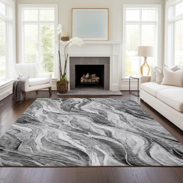 Homeroots 3' Green And Ivory Abstract Washable Area Rug - Stylish Indoor Outdoor Design For Any Space 5' X 8' Polyester 582993