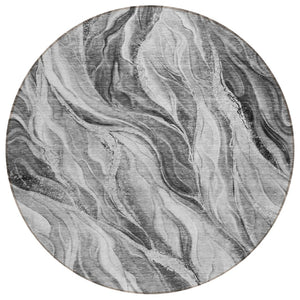 HomeRoots 5' Modern Gray Charcoal and Ivory Abstract Washable Area Rug for Indoor and Outdoor Spaces 8' Round 582994