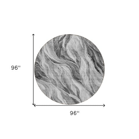 Homeroots 3' Green And Ivory Abstract Washable Area Rug - Stylish Indoor Outdoor Design For Any Space 8' Round Polyester 582994