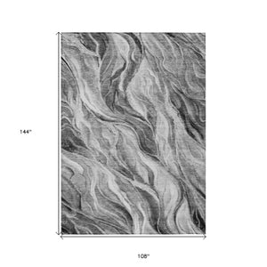 Homeroots 3' Green And Ivory Abstract Washable Area Rug - Stylish Indoor Outdoor Design For Any Space 9' X 12' Polyester 582996