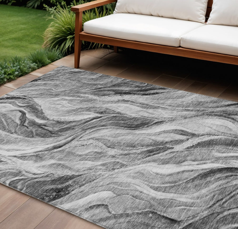 HomeRoots 9' Gray Charcoal and Ivory Abstract Area Rug – Durable, Washable, Stylish for Indoor and Outdoor Spaces 9' X 12' 582996