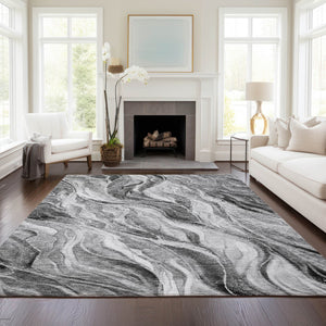 Homeroots 3' Green And Ivory Abstract Washable Area Rug - Stylish Indoor Outdoor Design For Any Space 9' X 12' Polyester 582996