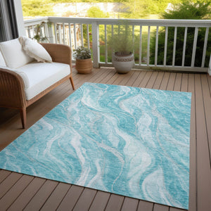 Homeroots 3' Green And Ivory Abstract Washable Area Rug - Stylish Indoor Outdoor Design For Any Space 5' X 8' Polyester 582999