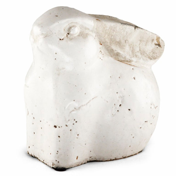 Zentique Partially glazed off-white ceramic rabbit statue — matte & glossy accents, 8" compact décor for shelvesثمان 5829M