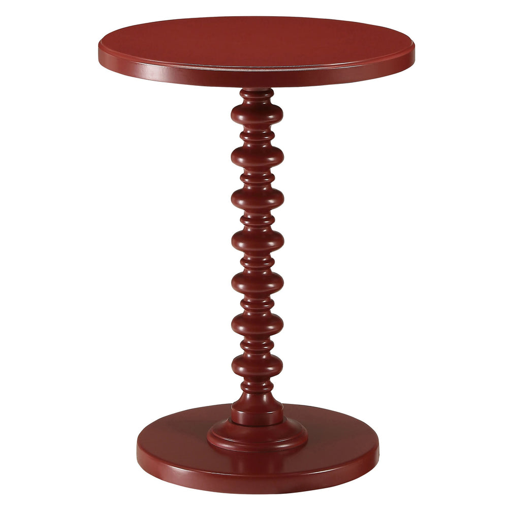 English Elm Red Round Wooden Side Table with Turned Pedestal Base, Intricate Detailing, Compact 22.5"H Surface B062P186403
