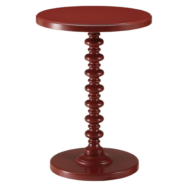 English Elm Red Round Wooden Side Table with Turned Pedestal Base, Intricate Detailing, Compact 22.5"H Surface B062P186403
