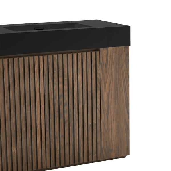English Elm Galan Freestanding Bathroom Vanity Quartz Basin Fluted Wood Cabinet Modern Bath Walnut Brown W1865S00222
