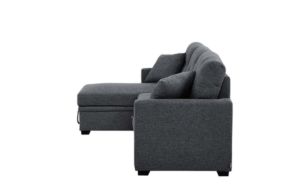 English Elm 76.5" Chenille Tufted Sectional Sleeper Sofa with Reversible Chaise and Hidden Storage Dark Gray B2748S00002