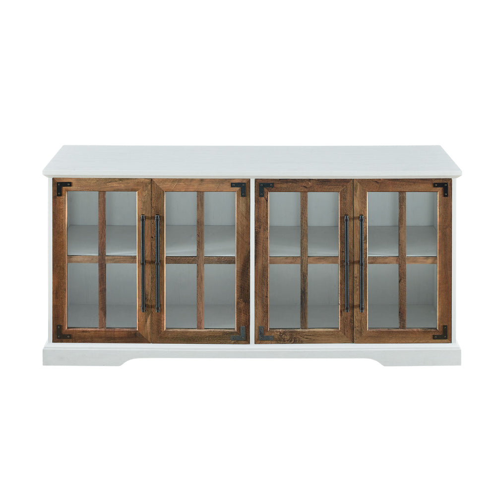 English Elm Walker Edison - Modern Farmhouse Two-Tone Windowpane Glass-Door TV Stand for 65" TVs, Rustic Oak, Soft-Close Shelves and Cord Management B185P169391