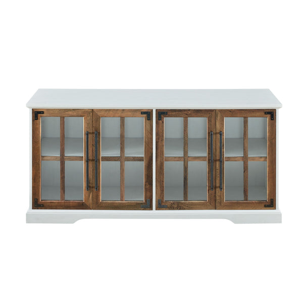 English Elm Walker Edison - Modern Farmhouse Two-Tone Windowpane Glass-Door TV Stand for 65" TVs, Rustic Oak, Soft-Close Shelves and Cord Management B185P169391