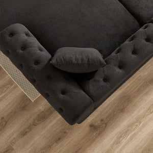 English Elm 135.5-inch Modern Chenille U-Shaped Sectional Sofa with Dual Chaise, Pull-Point Detail, Pillows, Wooden Legs Black W1926S00046