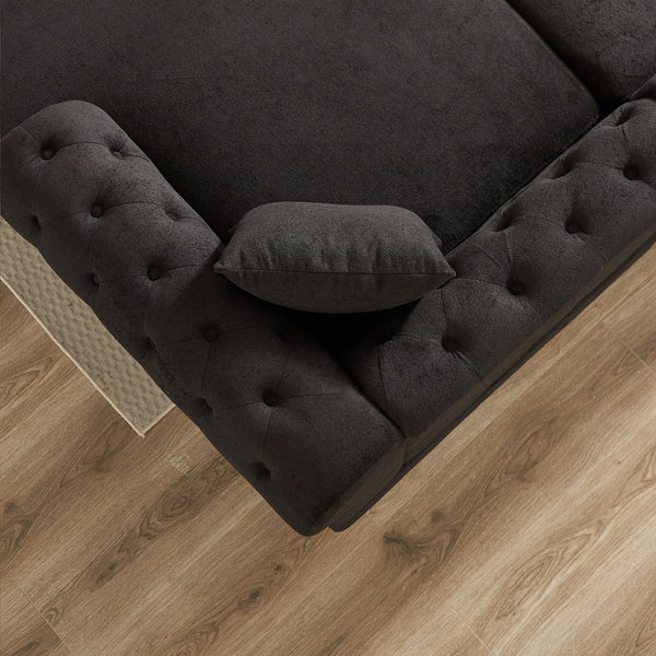 English Elm 135.5-inch Modern Chenille U-Shaped Sectional Sofa with Dual Chaise, Pull-Point Detail, Pillows, Wooden Legs Black W1926S00046