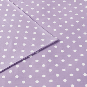JLA Home Mi Zone - Printed Cotton Sheet Set for Kids with Cheerful Polka Dots, OEKO‑TEX Certified, Breathable Percale Comfort Purple MZ20-418