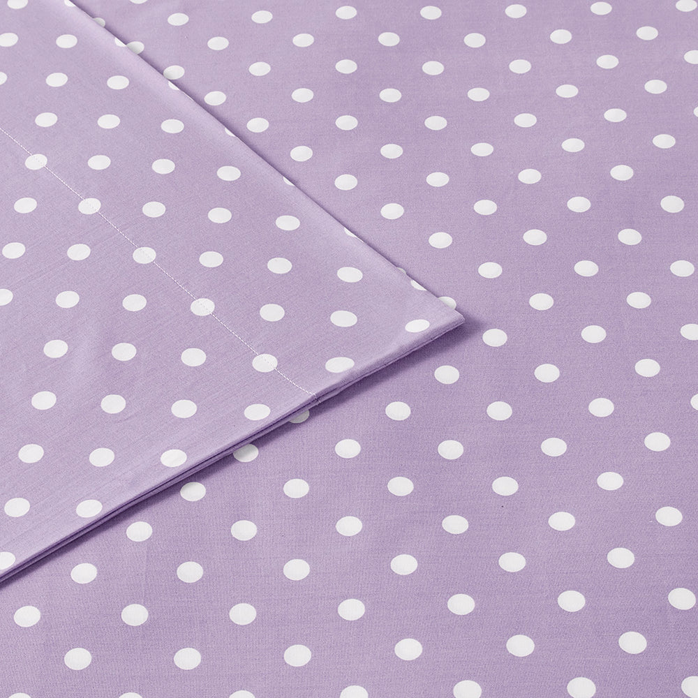 JLA Home Mi Zone - Printed Polka Dot 100% Cotton Percale Sheet Set for Kids — Breathable, OEKO-TEX Certified Comfort Purple MZ20-420
