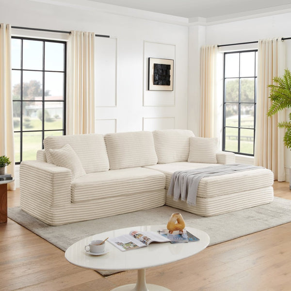 English Elm Right Modular Sectional Sofa Corduroy Upholstered Converts to Queen Bed Space Saving W487S00301