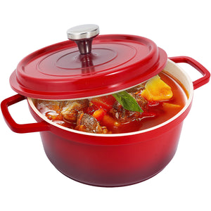 English Elm Lightweight 5 Qt Dutch Oven With Lid - Nonstick Enameled Cast Aluminum Pot For Versatile Cooking, Red T3950P399487