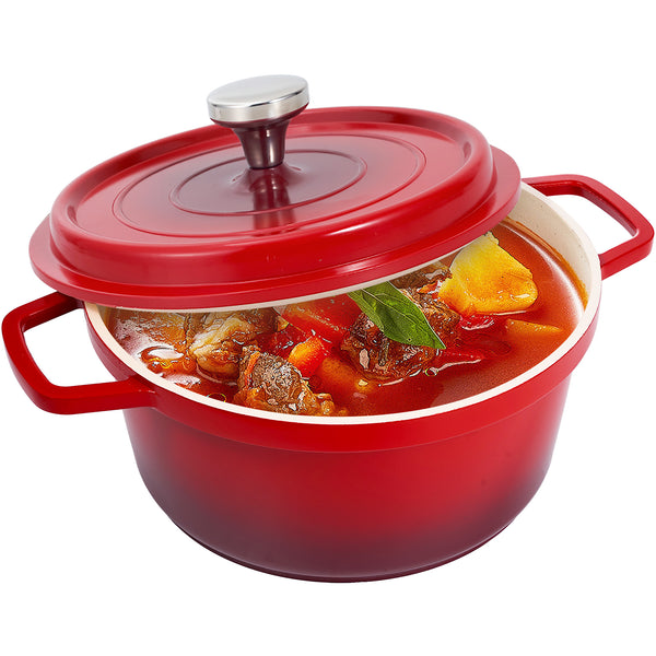 English Elm Lightweight 5 Qt Dutch Oven With Lid - Nonstick Enameled Cast Aluminum Pot For Versatile Cooking, Red T3950P399487