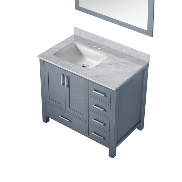 English Elm Dark Grey Bath Vanity 36 in. W x 22 in. D with Left Offset Carrara Marble Top, Soft-Close Drawers, Mirror Included B2731S00683