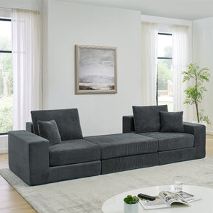 English Elm Modular Cloud Sectional Sofa with Corduroy Upholstery, Deep-Seat Sleeper Loveseat, Removable Ottoman, No-Assembly Comfort and Customizable Configuration Grey W1117P357546