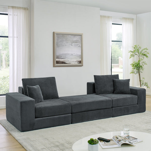 English Elm Modular Cloud Sectional Sofa with Corduroy Upholstery, Deep-Seat Sleeper Loveseat, Removable Ottoman, No-Assembly Comfort and Customizable Configuration Grey W1117P357546