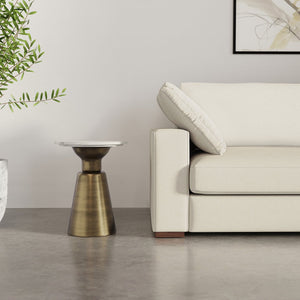 English Elm Leyla Antique Brass Side Table with White Marble Top — Handcrafted Iron Base, Versatile Accent (24") B136P262280