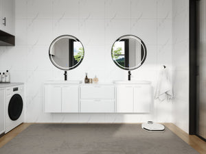 English Elm 72" Float Mount Double Sink Bathroom Vanity Glossy White Plywood Soft Close W999S00536