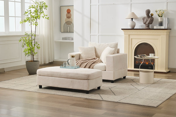 English Elm Chaise Lounge Chair With Removable Ottoman - Modern Upholstered Sleeper Couch For Living Room Comfort W1170P353046