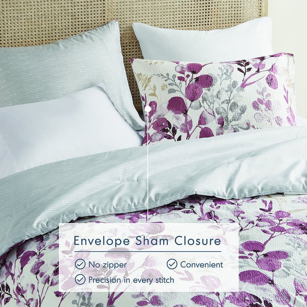 JLA Home Super Listing - Reversible lightweight floral and stripe seersucker comforter set - breathable, Oeko-Tex certified cozy feel 90 L x 90 W x 1.5H AM10-0126