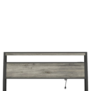 English Elm Queen Metal Platform Bed with Rgb Led Headboard Shelving and Built-in Charging Ports T3963P447321