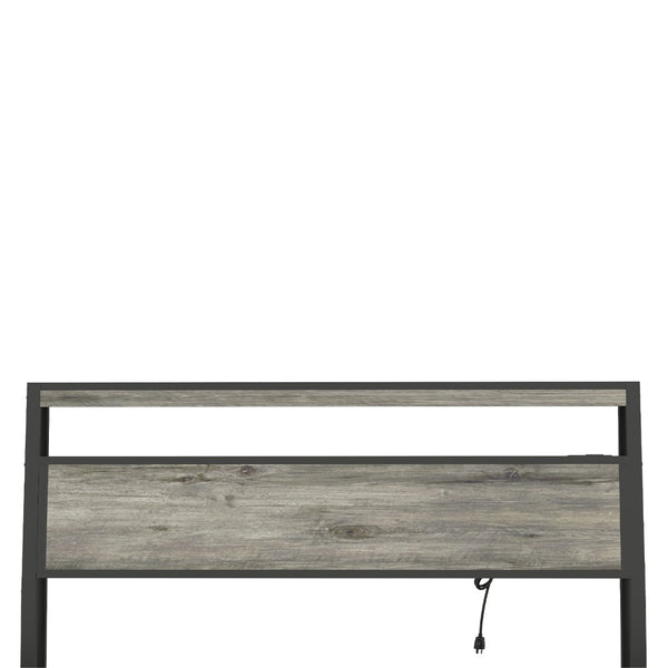 English Elm Queen Metal Platform Bed with Rgb Led Headboard Shelving and Built-in Charging Ports T3963P447321