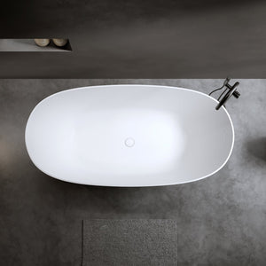 English Elm 65'' Resin Stone Freestanding Soaking Tub Ergonomic Matte White Spa Bath W2753P340262