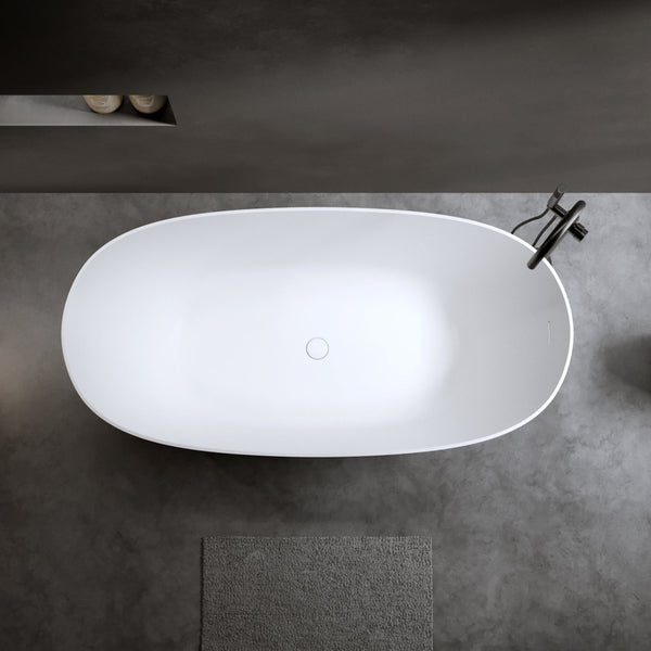 English Elm 65'' Resin Stone Freestanding Soaking Tub Ergonomic Matte White Spa Bath W2753P340262