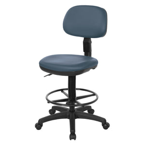 OSP Home Furnishings Sculptured Ergonomic Drafting Chair with Vinyl Upholstery for Studio and Lab Workspaces Dillon Blue DC517V-R105