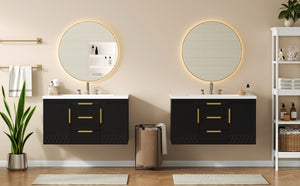 English Elm 72'' Wall Mounted Bathroom Vanity with 4 Drawers & Double Cabinets, Waterproof MDF, Smooth Slide Rails Black N710SS00009B