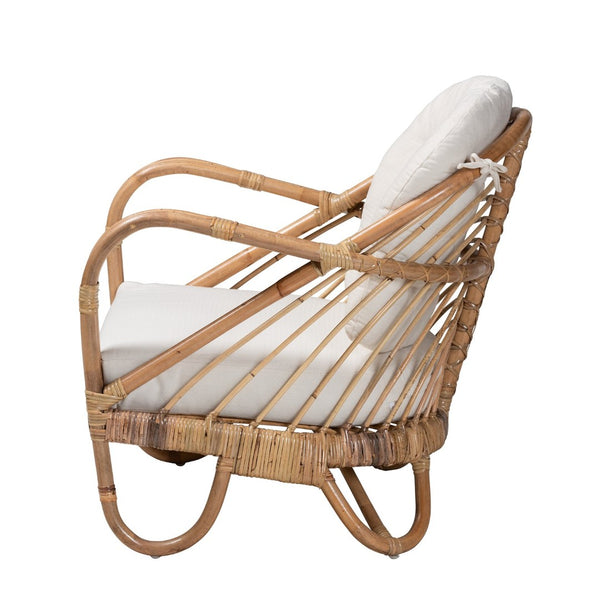 English Elm Modern Handcrafted Rattan Armchair Bohemian Woven Frame with Removable Cushion Accent Seat B2750P470075