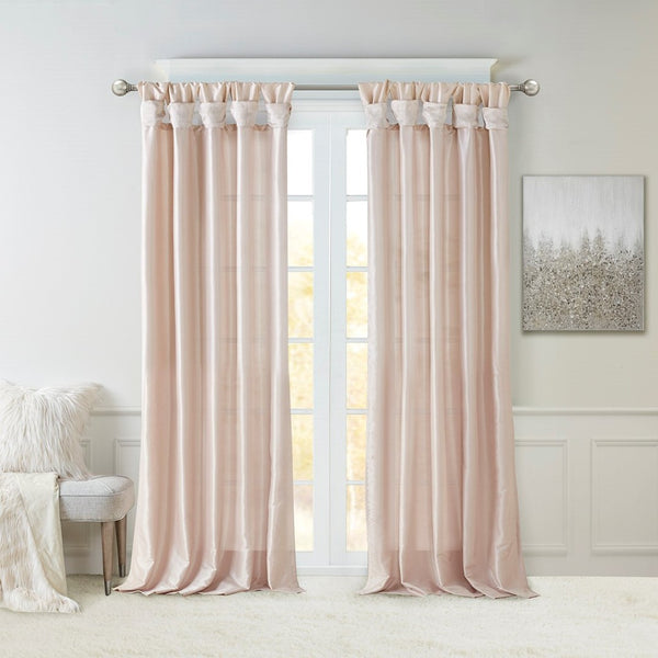 English Elm Twist Tab Lined Curtain Panel Blush 50X84" - Luxurious Faux Silk, Elegant Draping & Easy Installation B03598207-GIGA