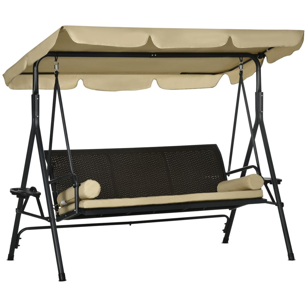 English Elm Outsunny Three Seat Pe Rattan Canopy Patio Swing with Steel Frame for Backyard W2225P174129