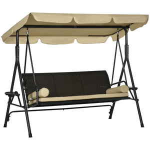 English Elm Outsunny Three Seat Pe Rattan Canopy Patio Swing with Steel Frame for Backyard W2225P174129