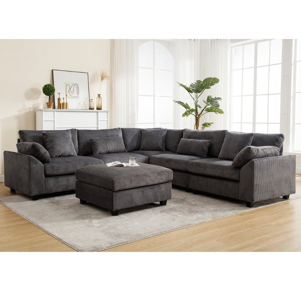 English Elm {New} Oversized Modular Sectional Sofa Set - Comfy Corduroy Upholstered Deep Seats For Living Rooms W2325S00017-GIGA