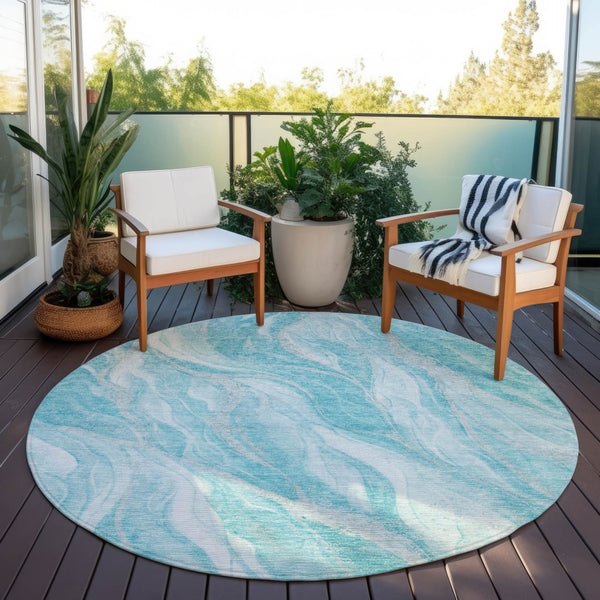 Homeroots 3' Green And Ivory Abstract Washable Area Rug - Stylish Indoor Outdoor Design For Any Space 8' Round Polyester 583000