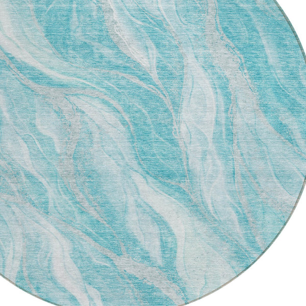 Homeroots 3' Green And Ivory Abstract Washable Area Rug - Stylish Indoor Outdoor Design For Any Space 8' Round Polyester 583000