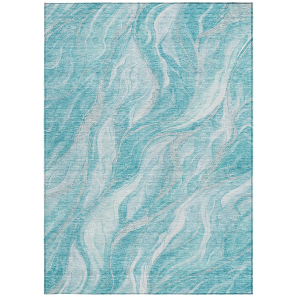 Homeroots 3' Green And Ivory Abstract Washable Area Rug - Stylish Indoor Outdoor Design For Any Space 8' X 10' Polyester 583001
