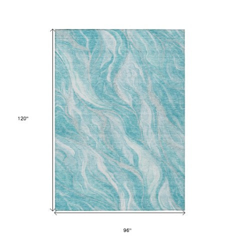 Homeroots 3' Green And Ivory Abstract Washable Area Rug - Stylish Indoor Outdoor Design For Any Space 8' X 10' Polyester 583001