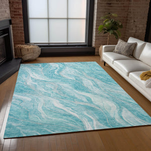 Homeroots 3' Green And Ivory Abstract Washable Area Rug - Stylish Indoor Outdoor Design For Any Space 9' X 12' Polyester 583002