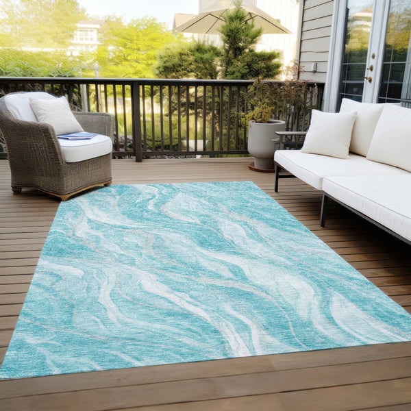 Homeroots 3' Green And Ivory Abstract Washable Area Rug - Stylish Indoor Outdoor Design For Any Space 9' X 12' Polyester 583002